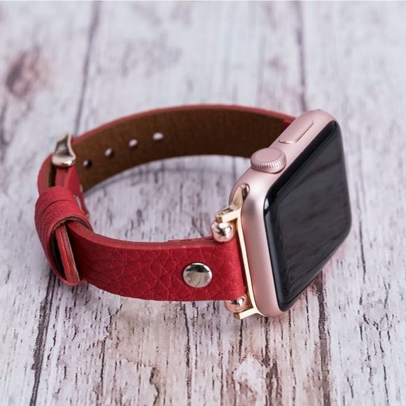 Premium Leather Apple Watch Band Straps Red - Picture 13 of 13